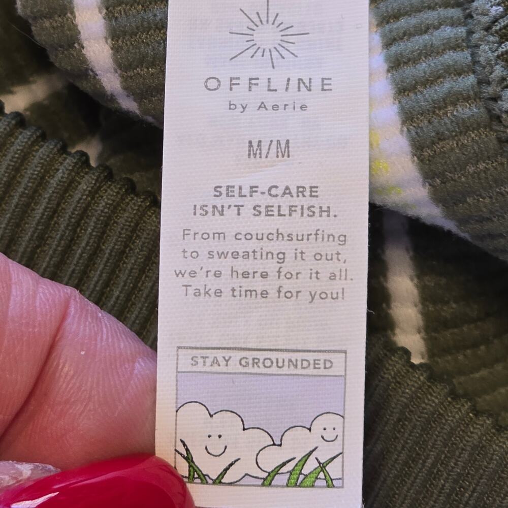 Offline by Aerie Tee Womens Medium Olive Green/Yellow Seamless Rib Scoop Neck - Picture 4 of 11